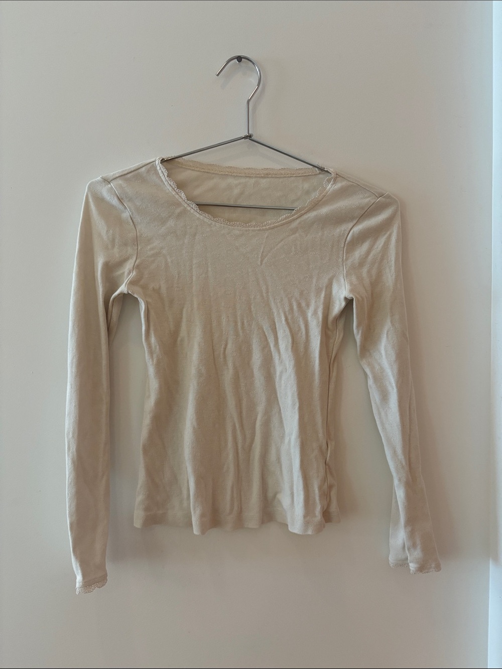 & Other Stories Cream Long-Sleeve Scoop Neck Top